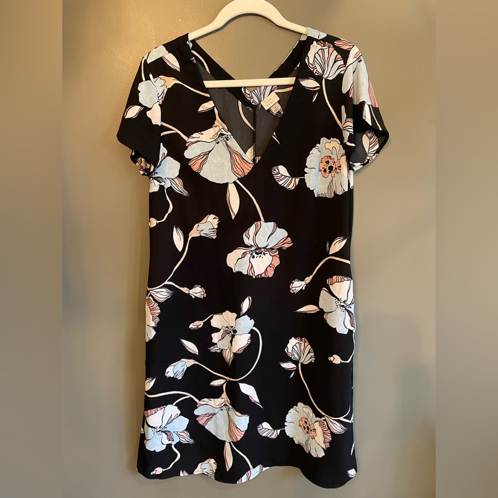 A new Day midi black with blue and pink floral dress size medium